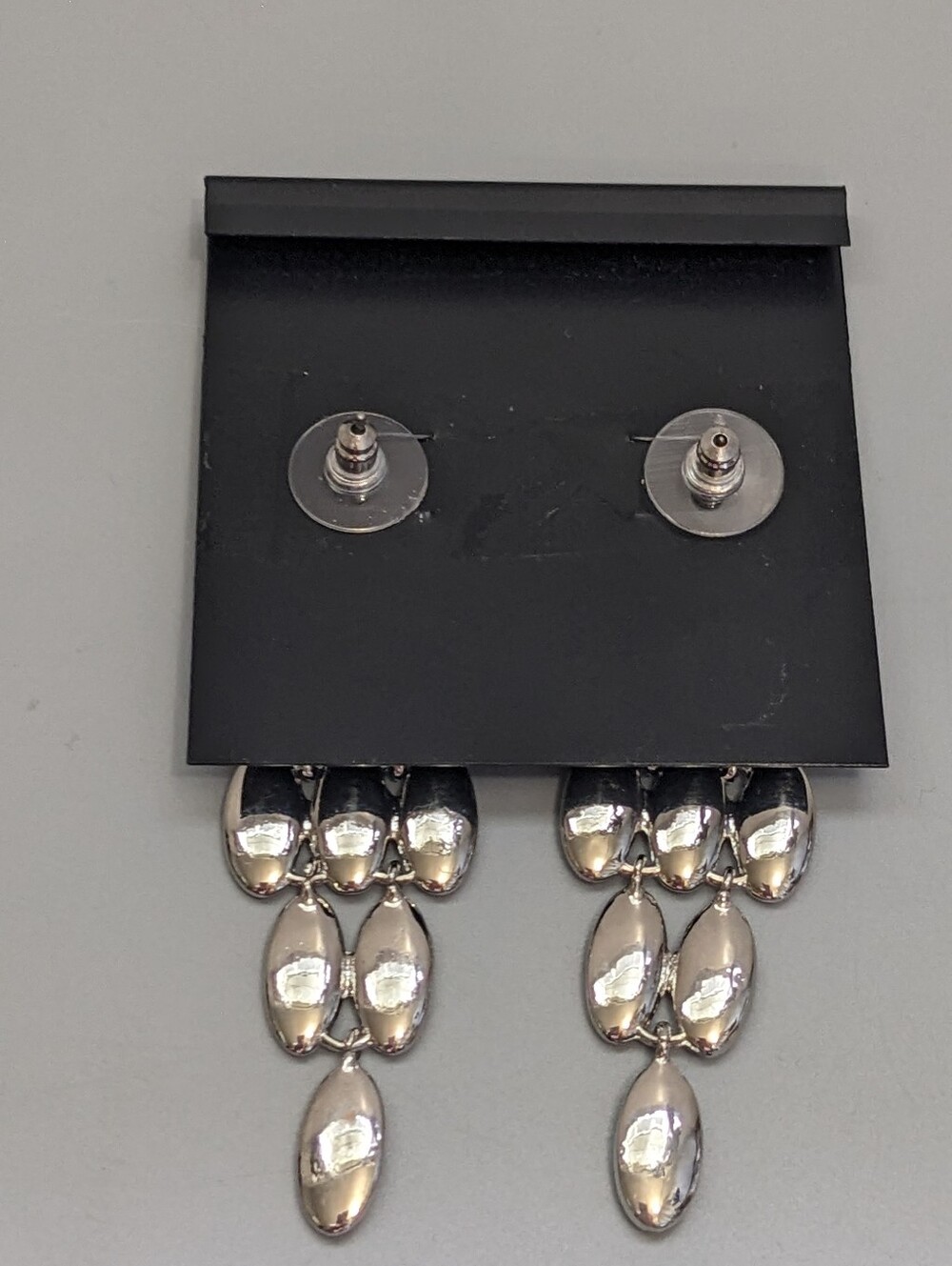 Vince Camuto Silver Tone Rhinestone Oval Drop Earrings New In Package - Picture 2 of 5